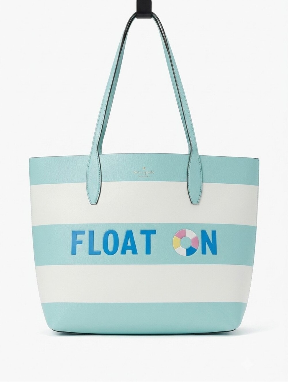 kate spade Leather Pool Float Tote Bag Teal And White Stripe
